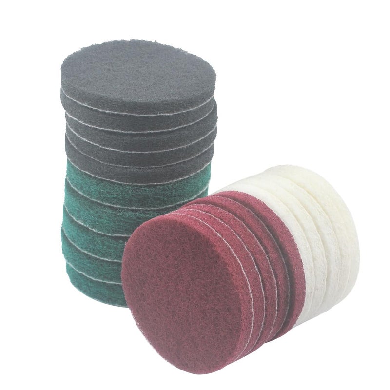 JUNLIXN 4 Inch Mixed Grit Drill Brush Scrubber Scouring Pads, 20 Pcs Hook & Loop Power Scrubber Scour for Rotary Tools, Random Orbital Sander (180#/400#/800#/1200#) - Image 1